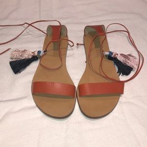 J.Crew Ankle wrap sandals with tassels